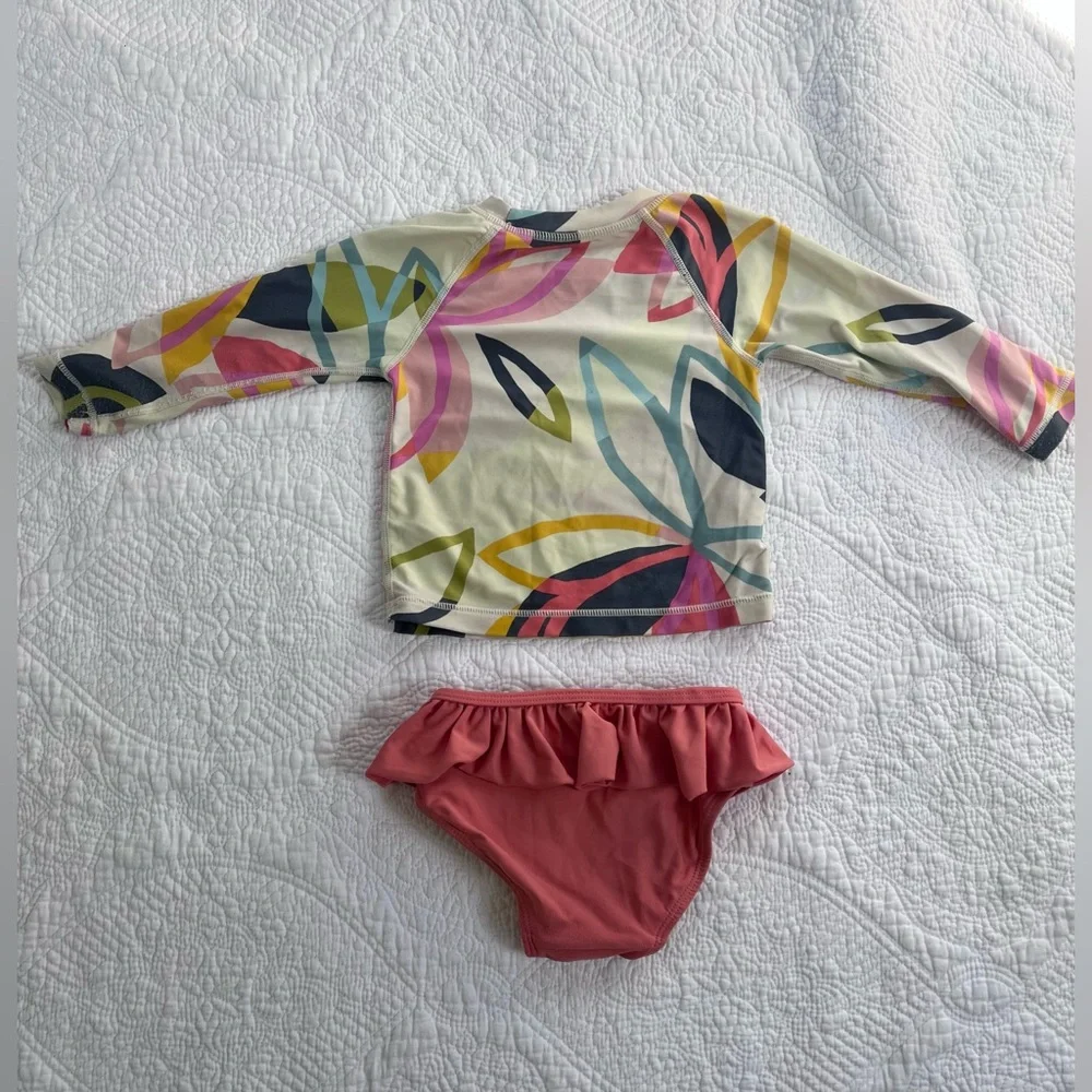 Tea Collection Baby Girl Floral Rash Guard Swim suit Ruffle Bikini Bottom 12-18M